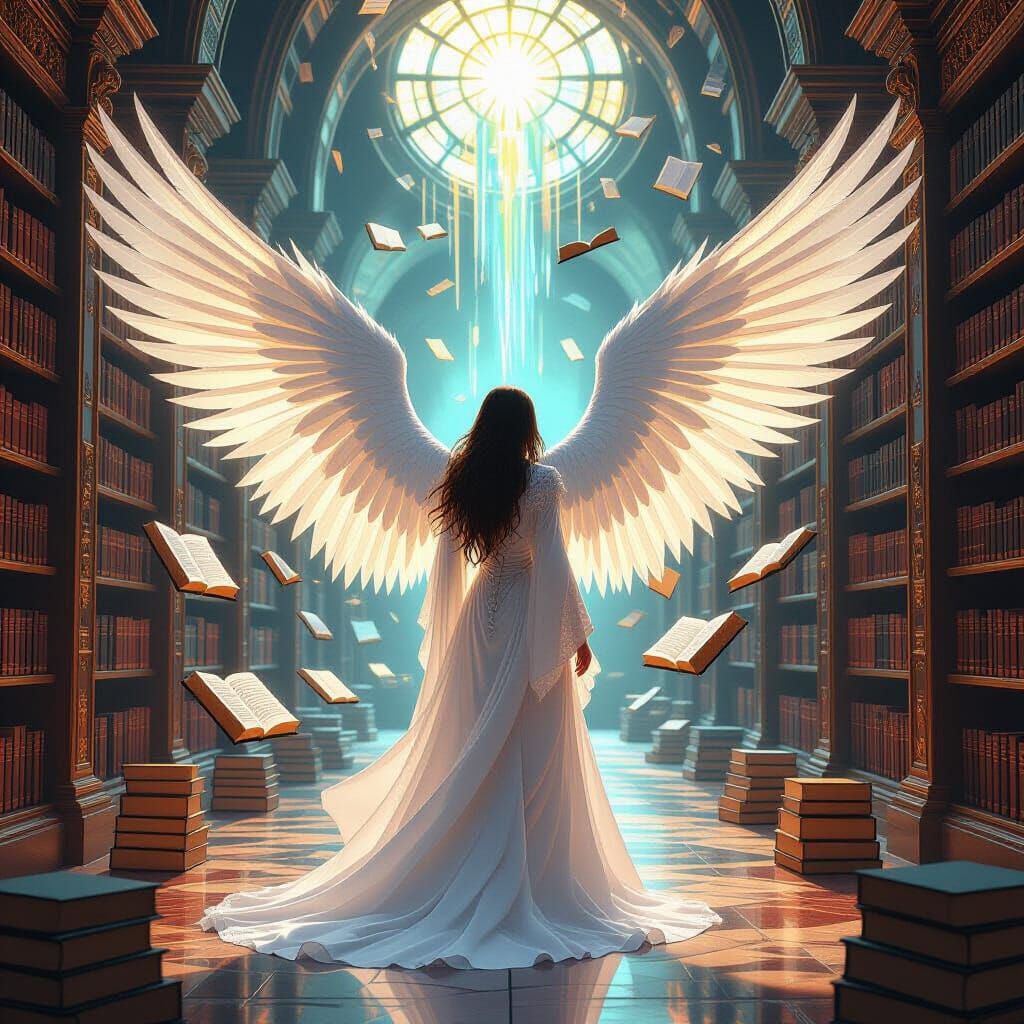 Angel with Molten Gold Mane Guards Ancient Library of Light