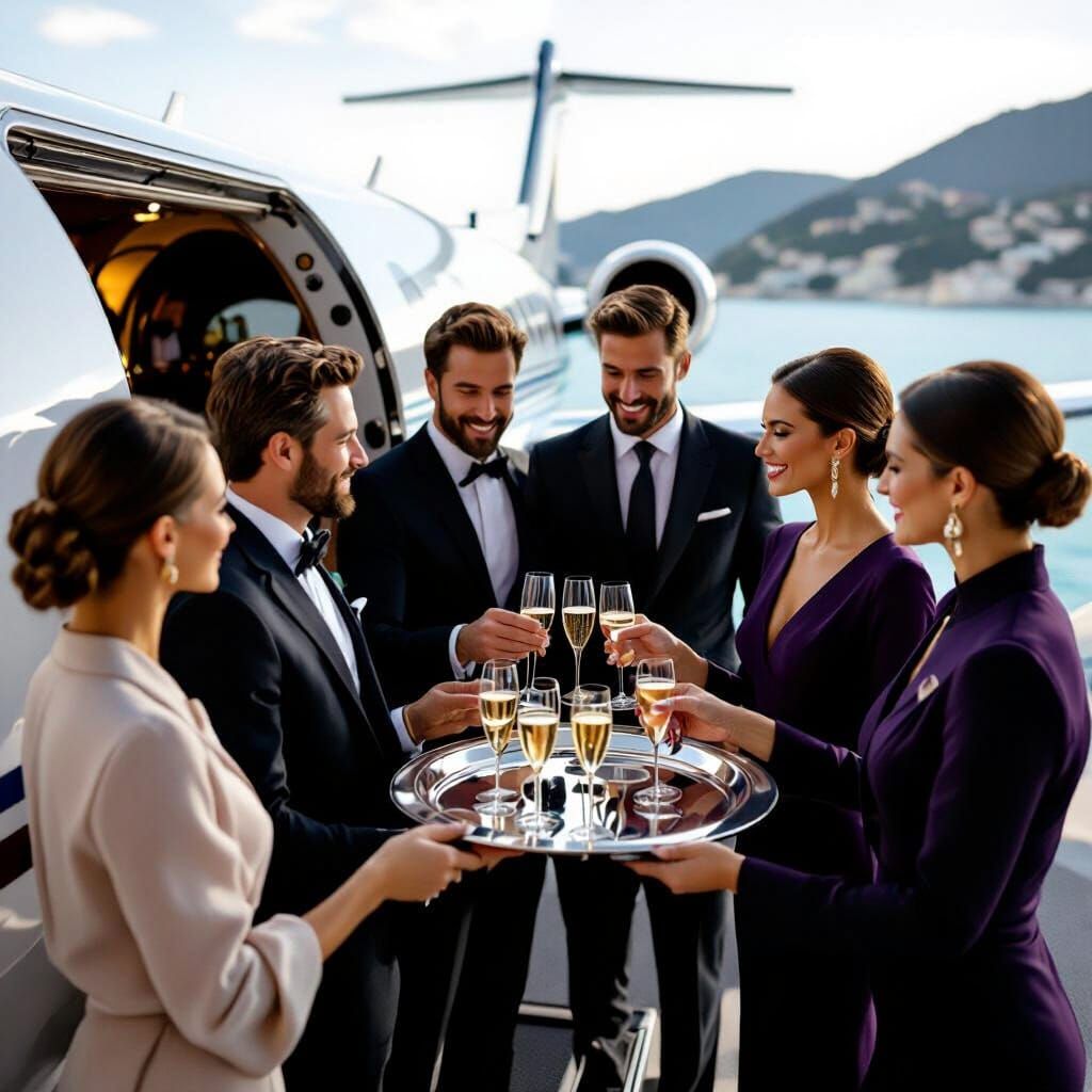 Elegant Professionals Boarding Private Jet in Riviera Photo