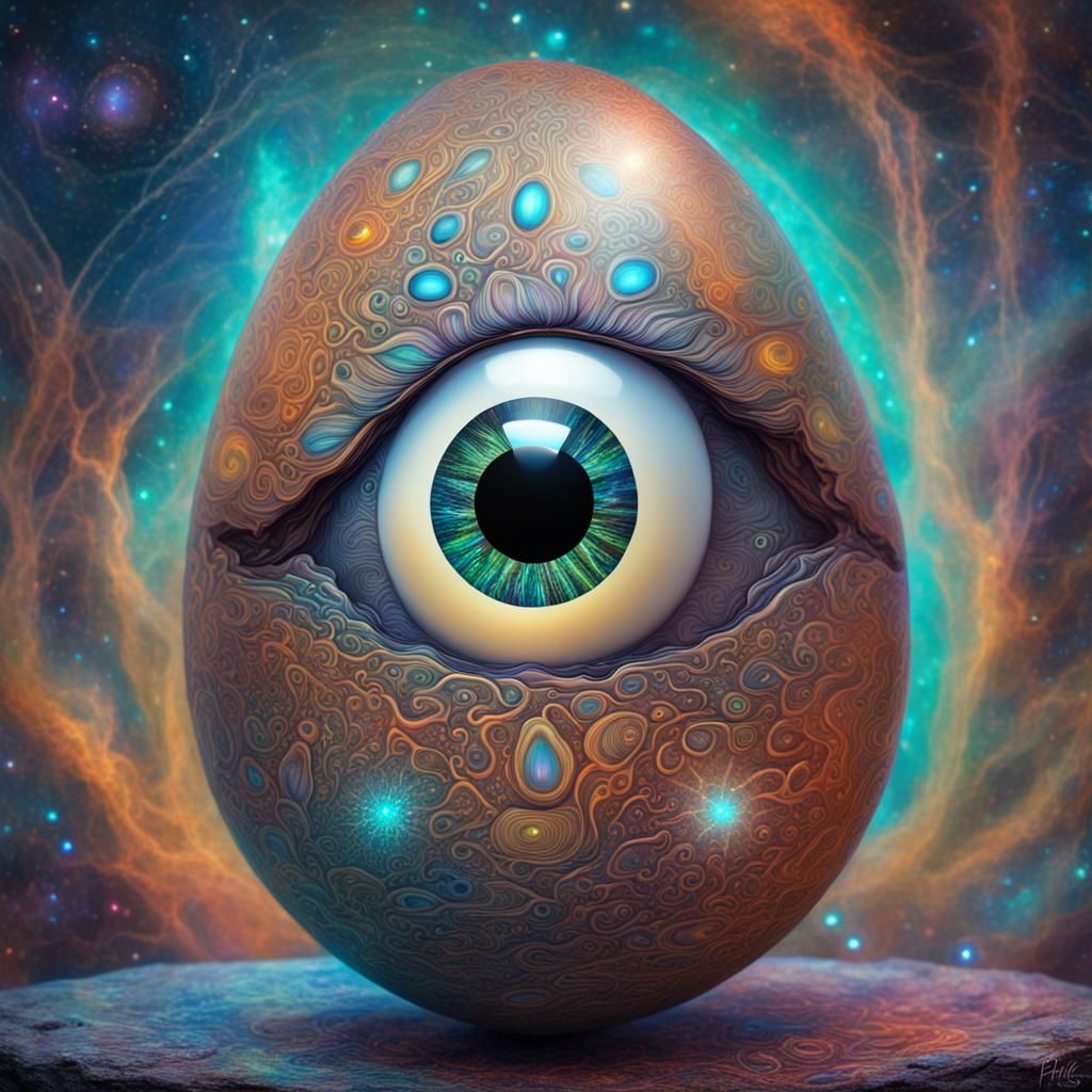 Surreal Egg with Eye in Holographic Astral Style