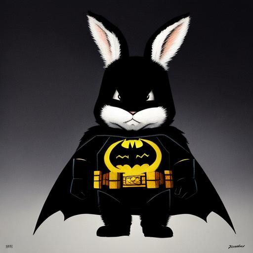 Fluffy Rabbit as Batman in Oil Paint