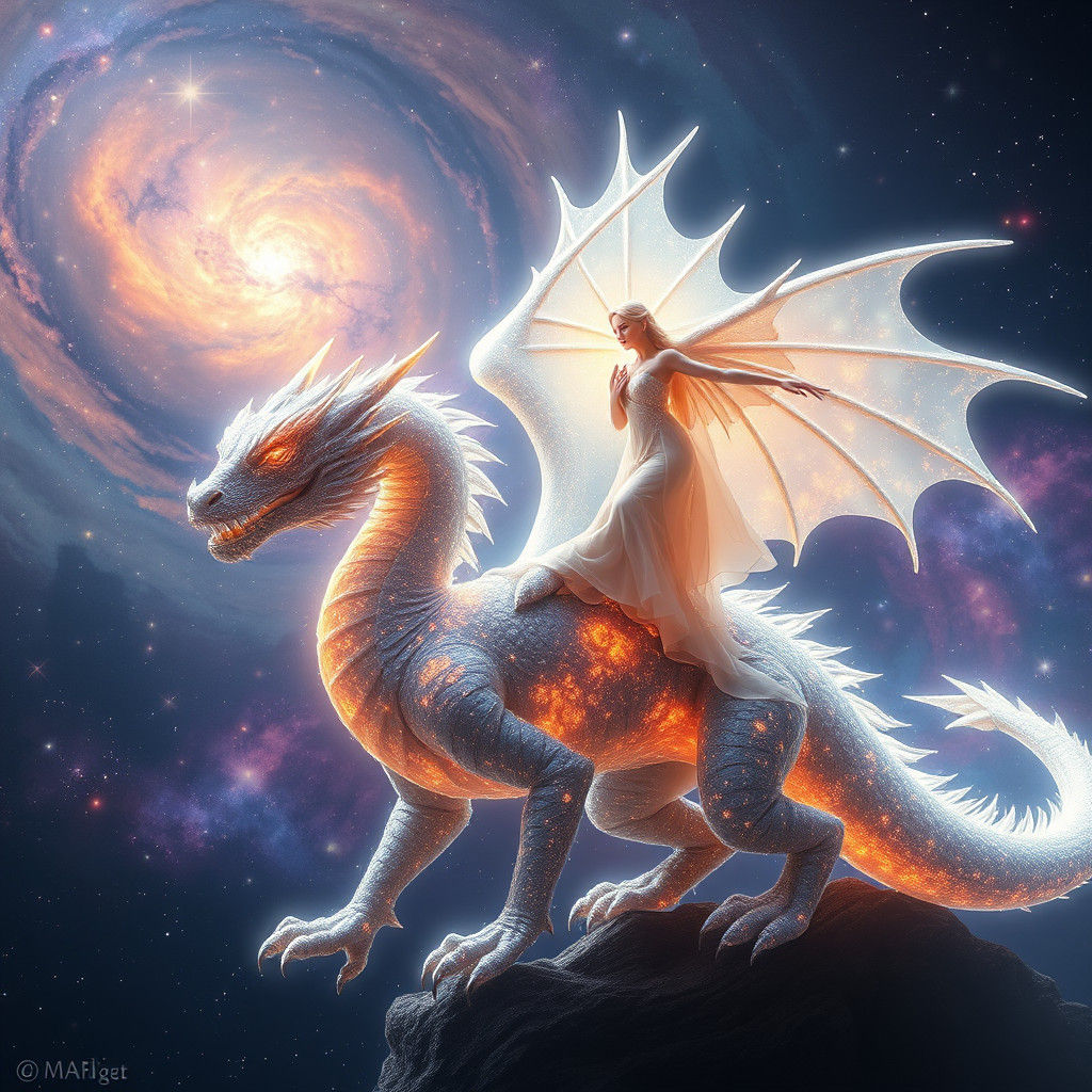 Ethereal Dragon and Goddess in Cosmic Dance