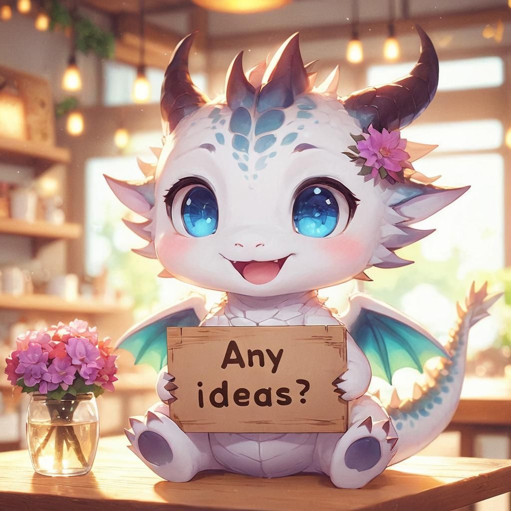 Adorable Dragon As Anime Art Holding Sign