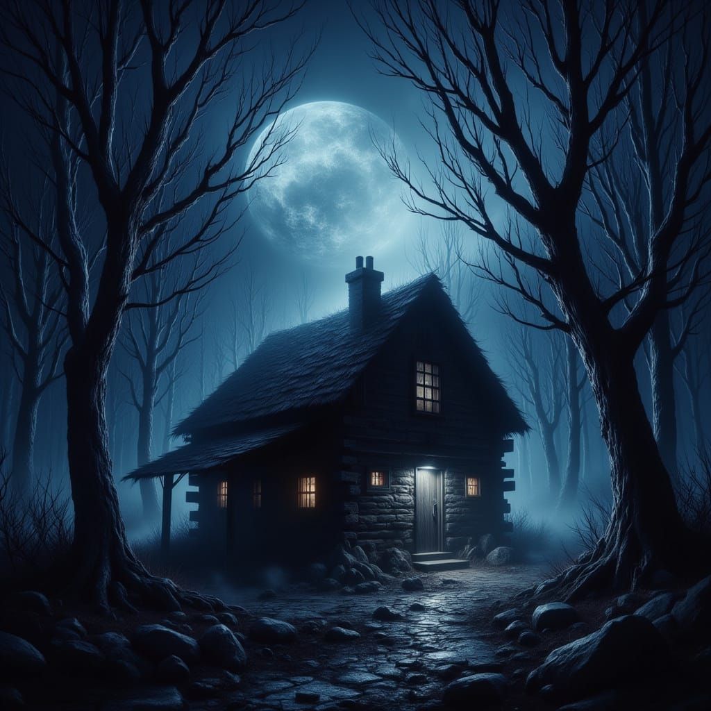 Gothic Fantasy Cabin in Twilight Forest