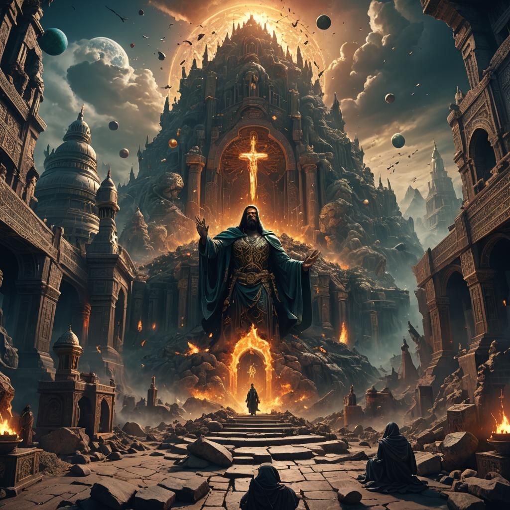 Apocalyptic Scene: Spirits, Divine Figures, and World's End