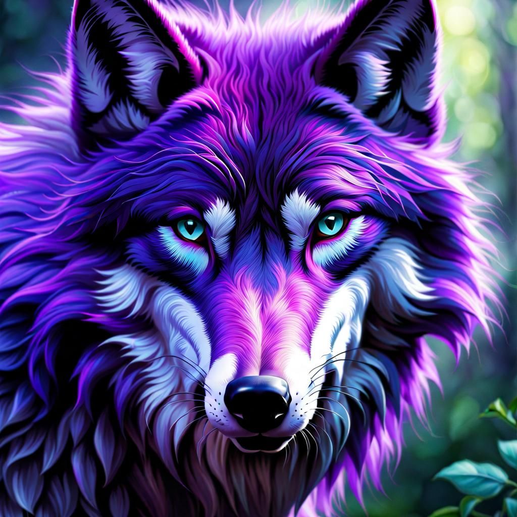 Armored Purple Wolf Leaping in Forest, 16k