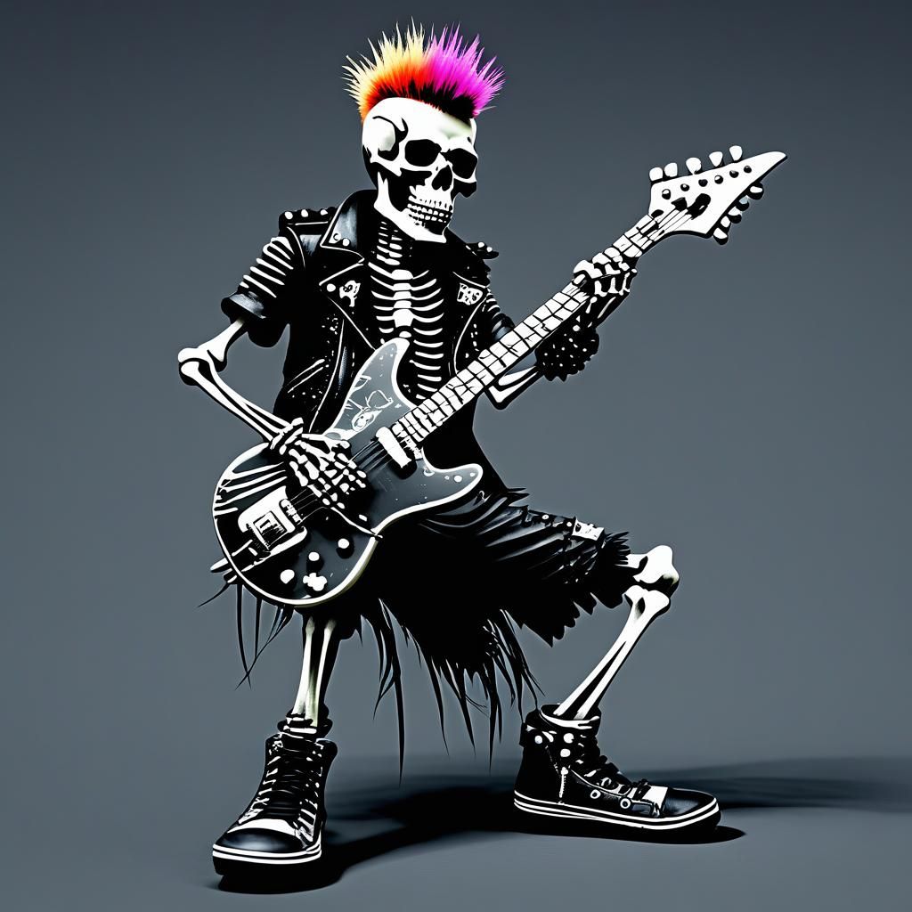 Skeleton Punk Rocker in Digital Art Style