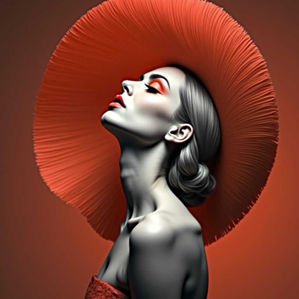 Black and White Portrait of Woman with Crimson Streak