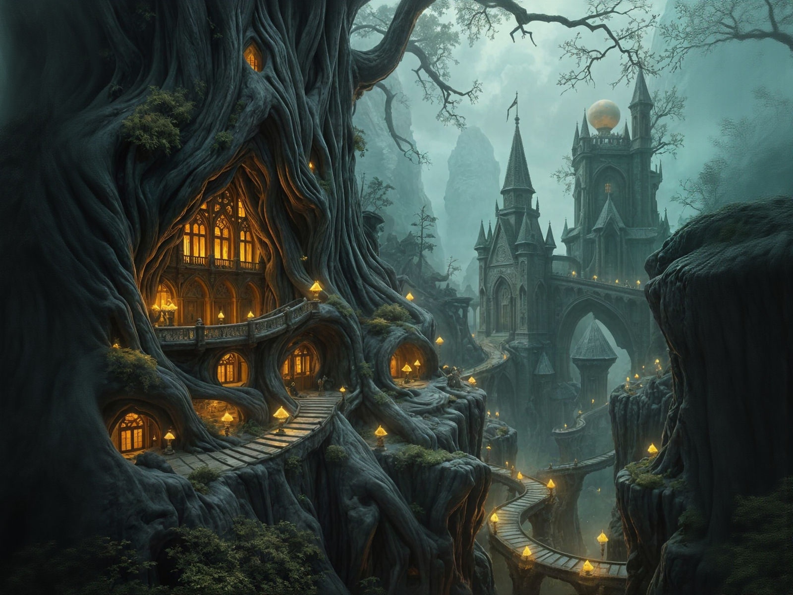 Forgotten Elven City Carved in Giant Petrified Tree