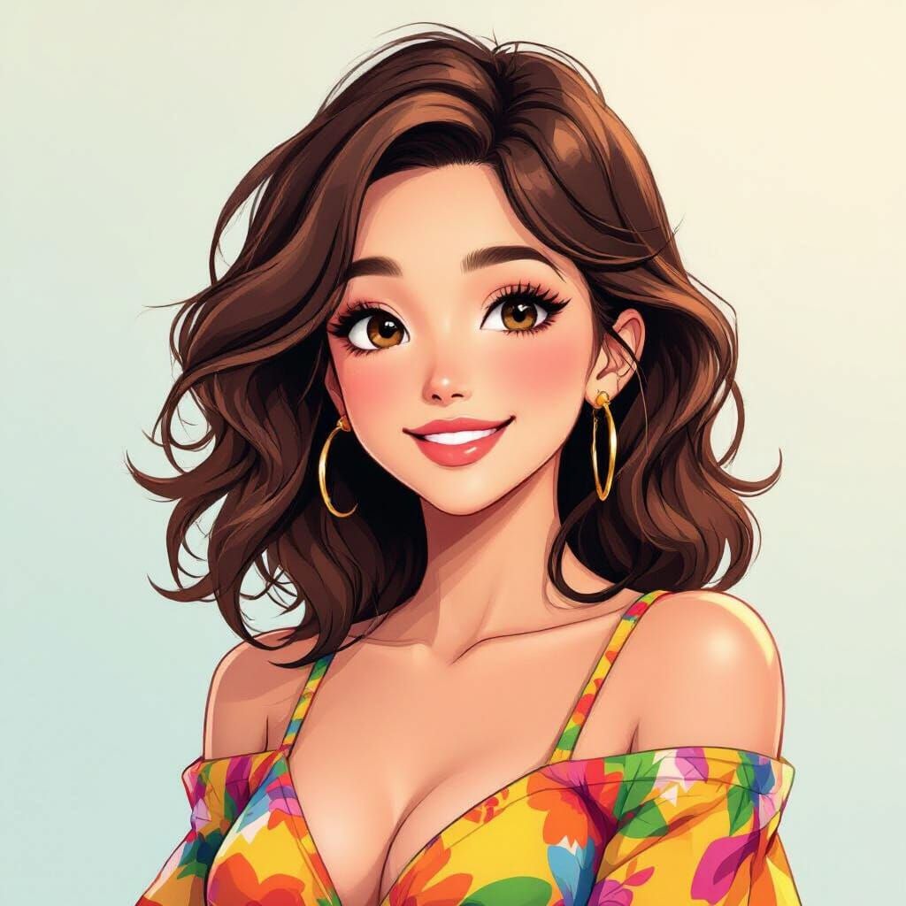 Smiling Woman in Manga Style With Vibrant Colors