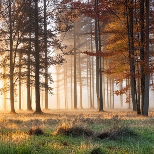 Foggy Sunrise in Autumn Meadow