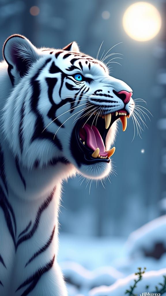 Majestic White Tiger Under Moonlight