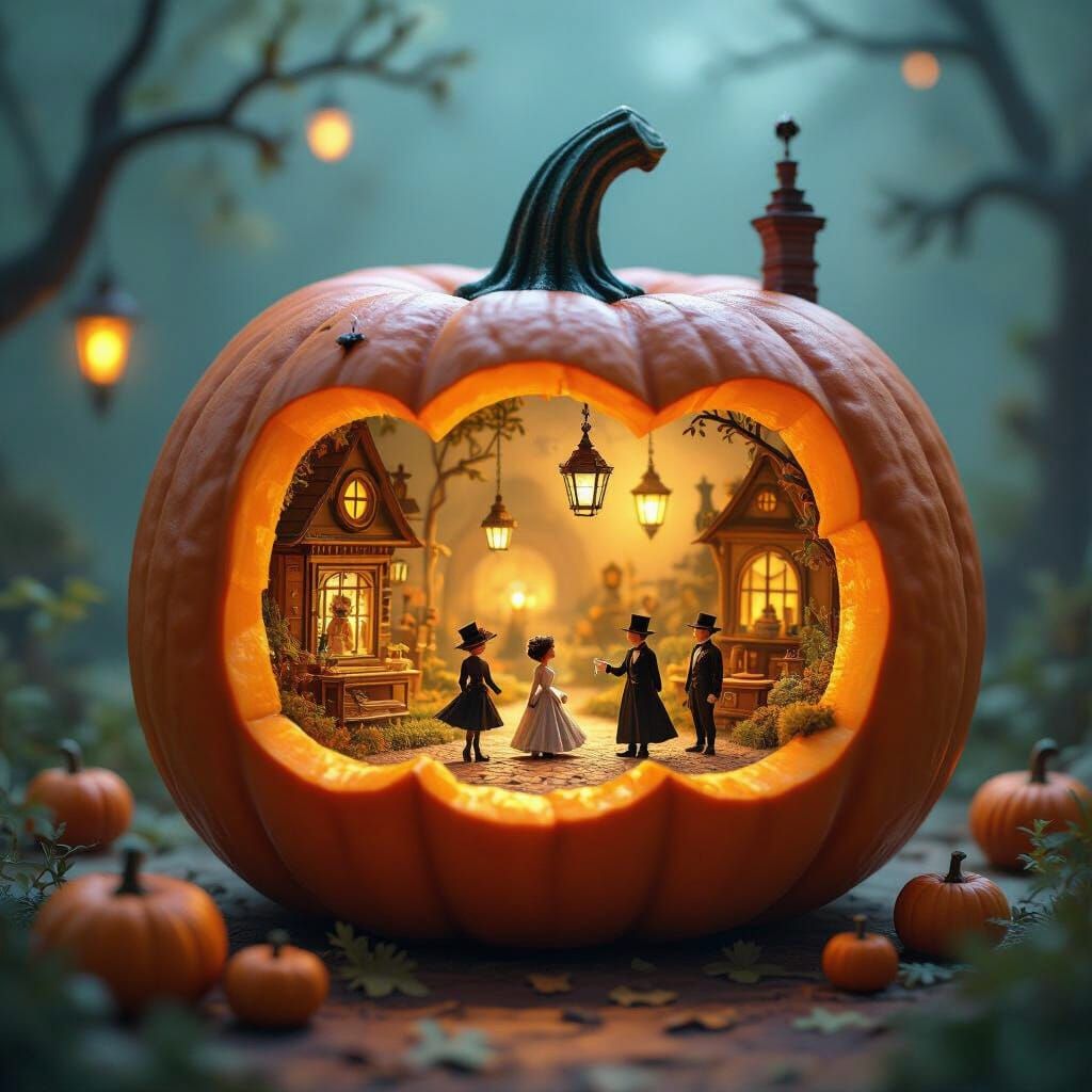 Miniature World Inside Halloween Pumpkin