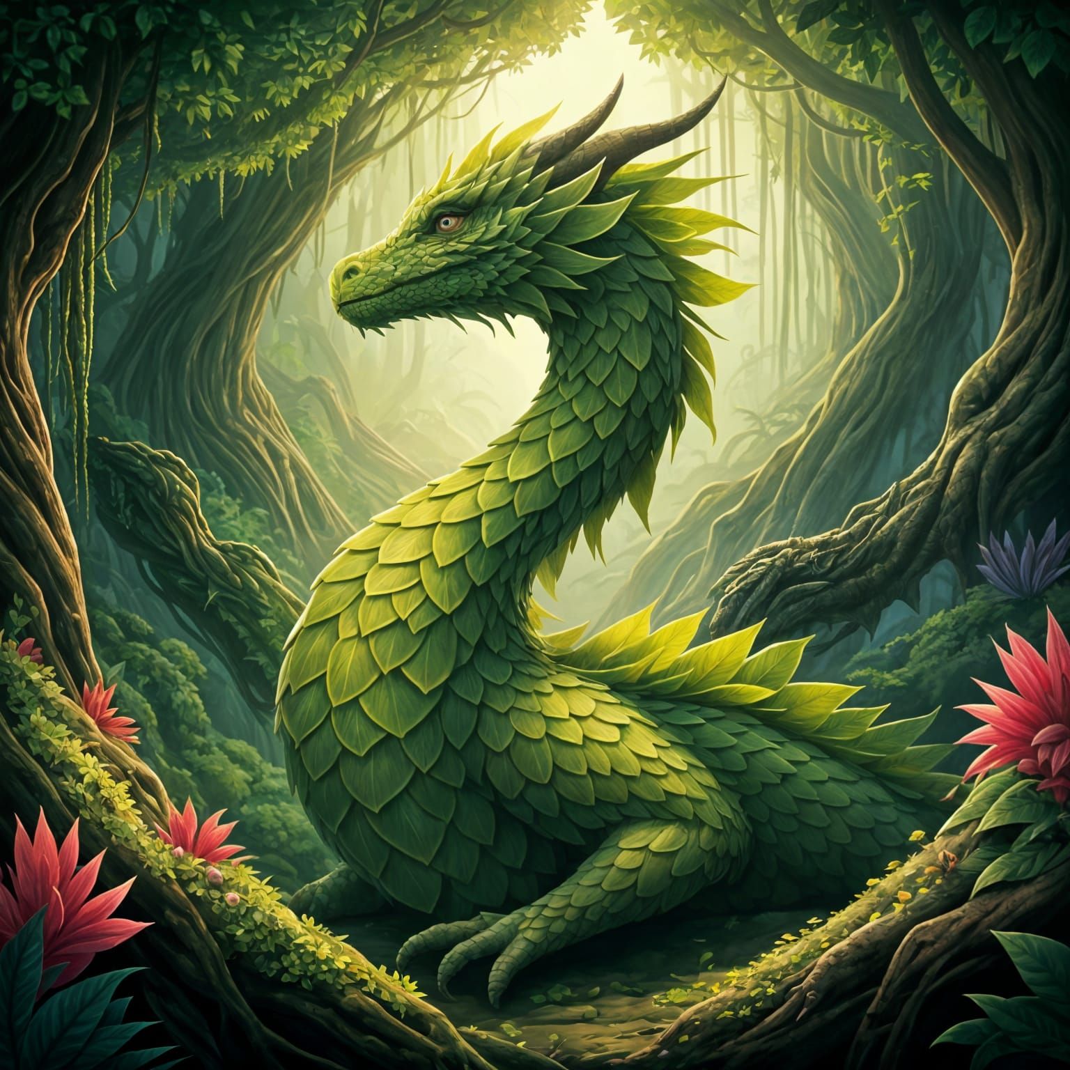 Leaf Scale Dragon in Jungle Scene