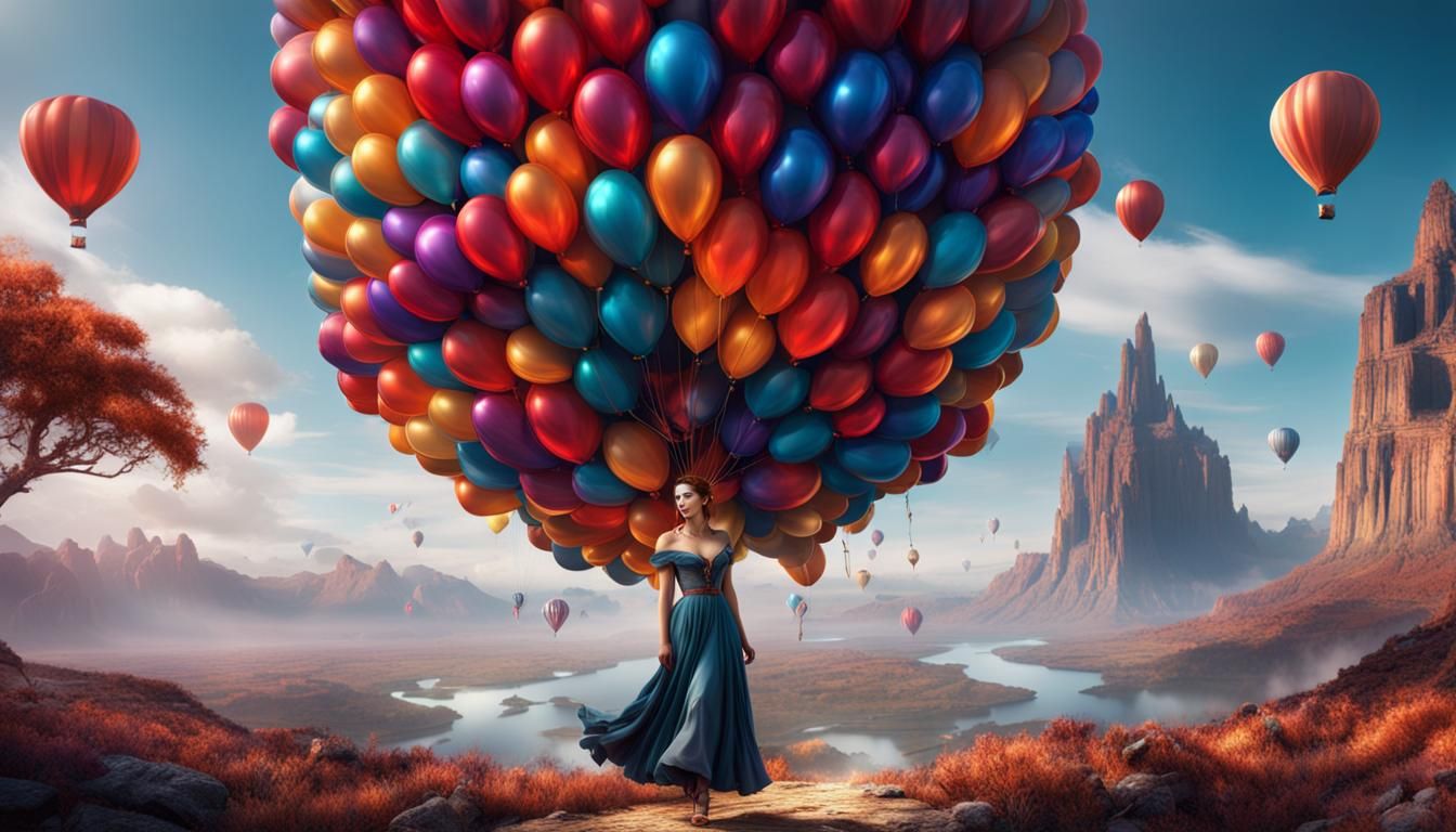 Colorful Balloon Dress on Beautiful Woman: Fantasy Art