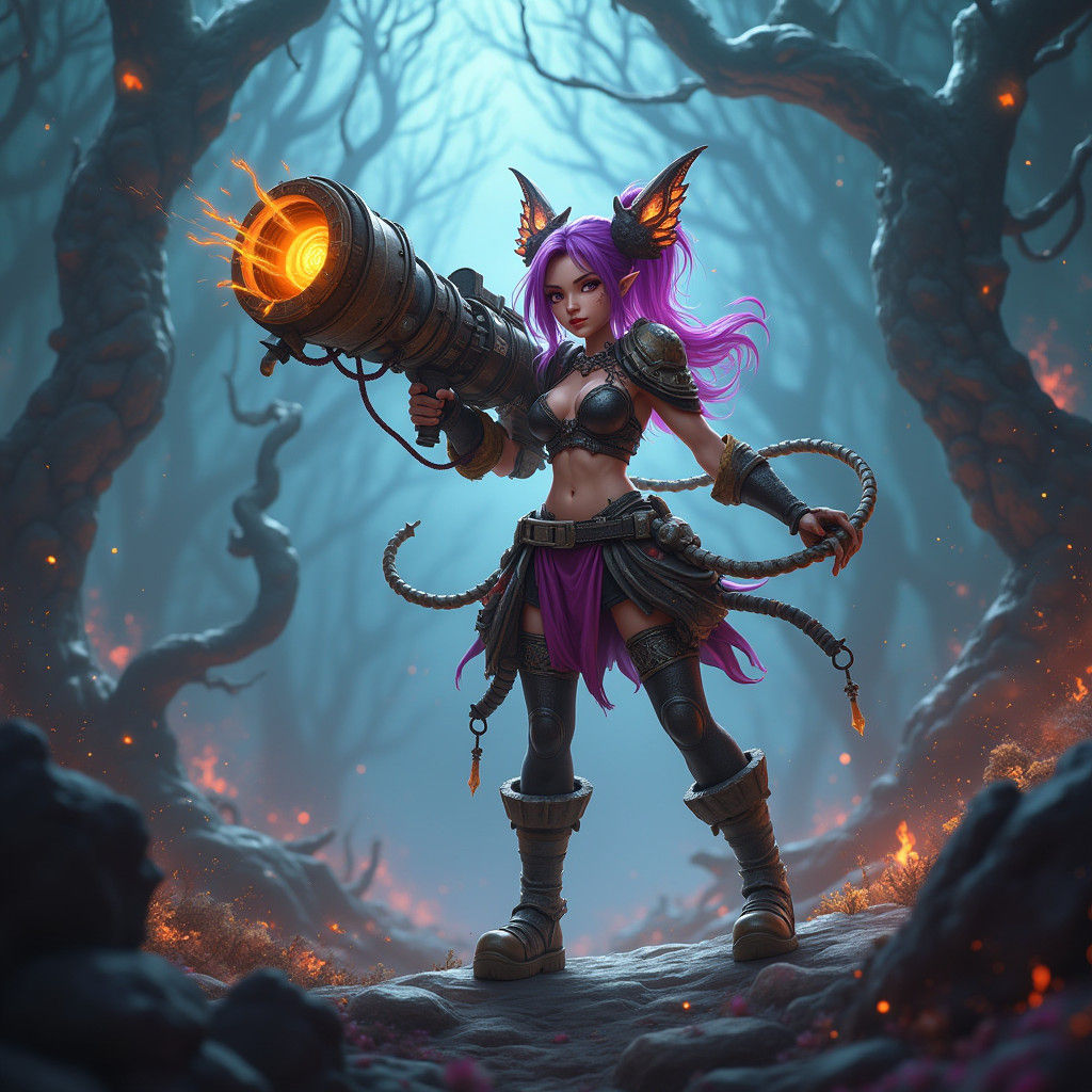 Jinx with Bazooka in Arcane Landscape, Concept Art