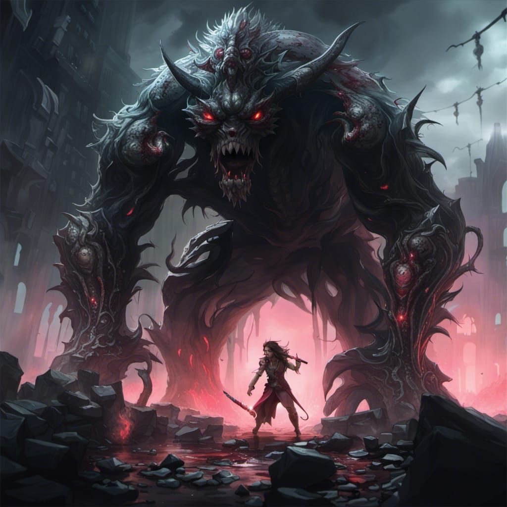 Hyperdetailed Monster with Vanes and Blood in Dark Fantasy A...