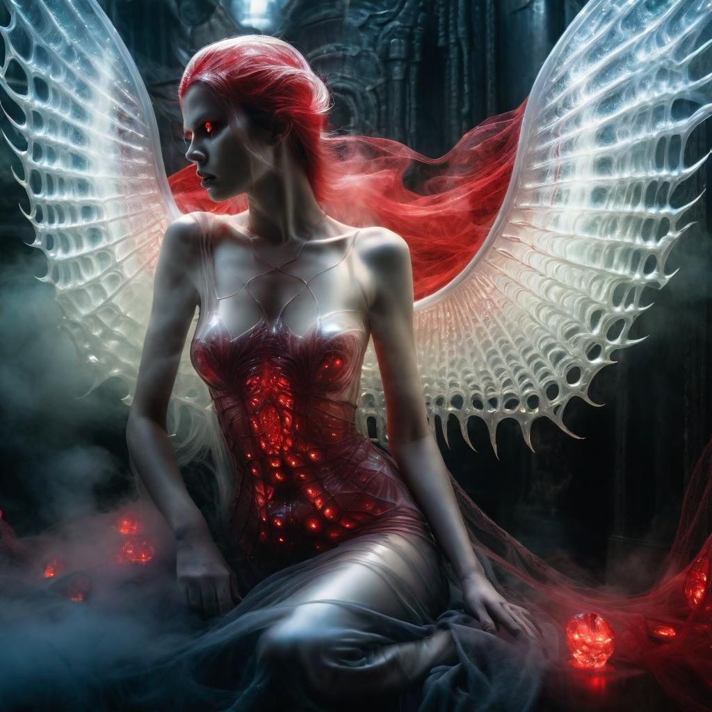 Crystal Demon with Red Eyes in Giger Style