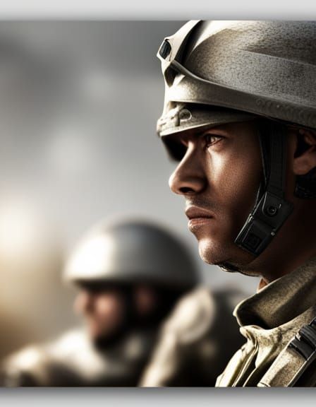 Hyperrealistic Soldier Portrait in Dramatic Lighting
