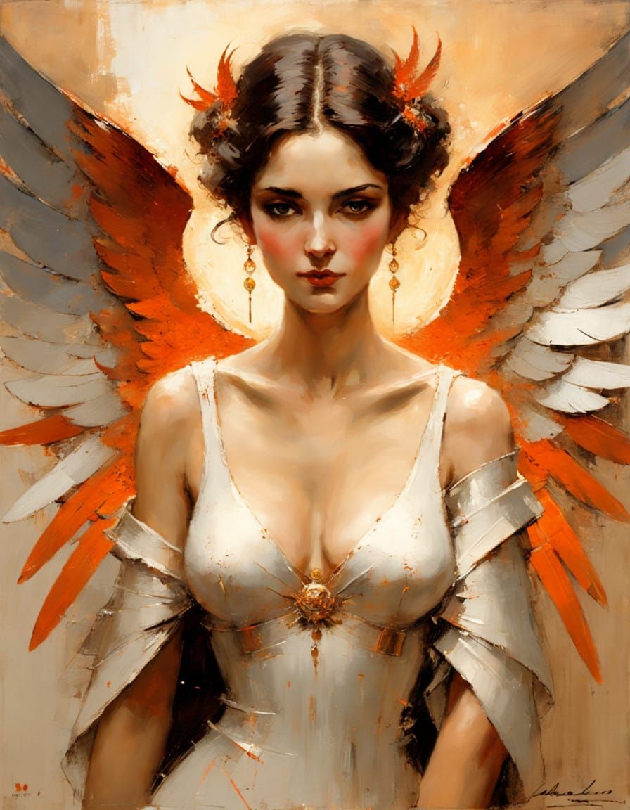 Winged Goddess in Expressive Oil Painting