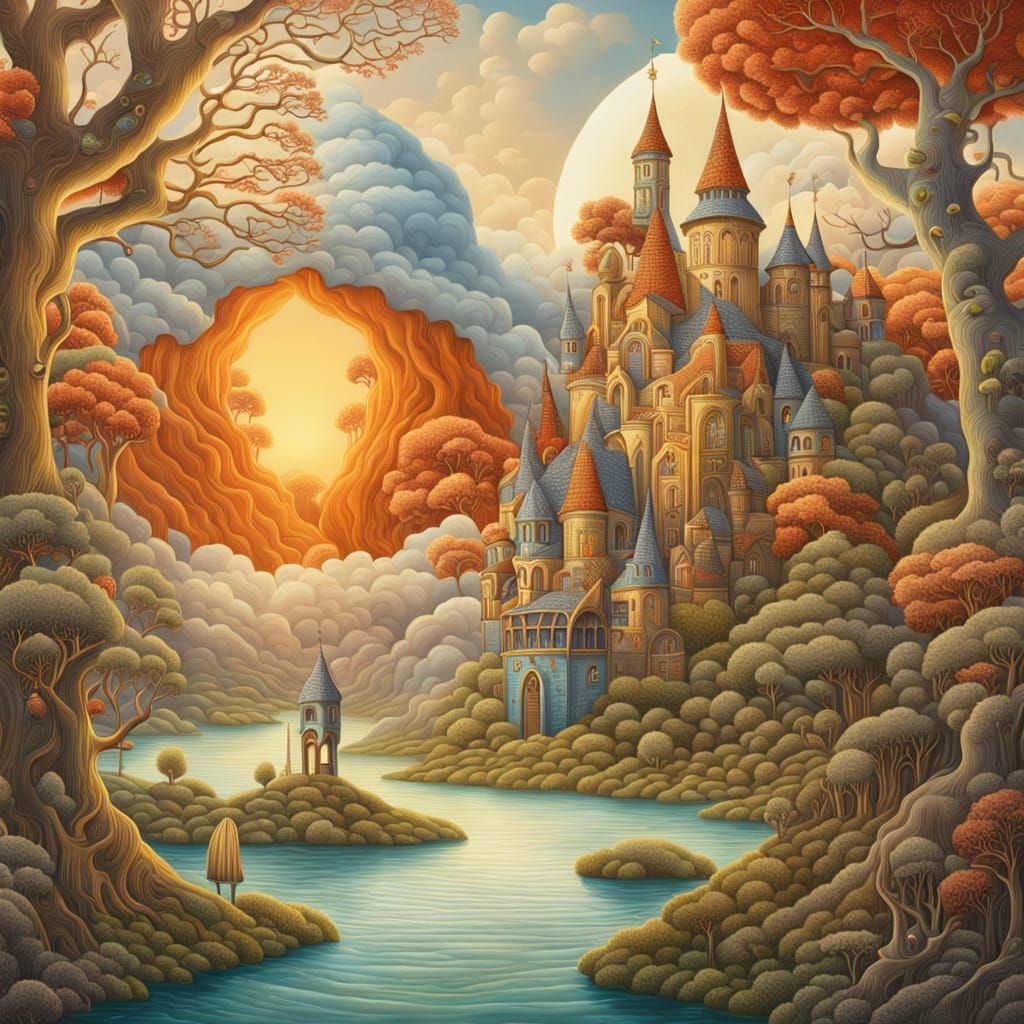 Surreal Portrait in a Vibrant Fantasy Landscape