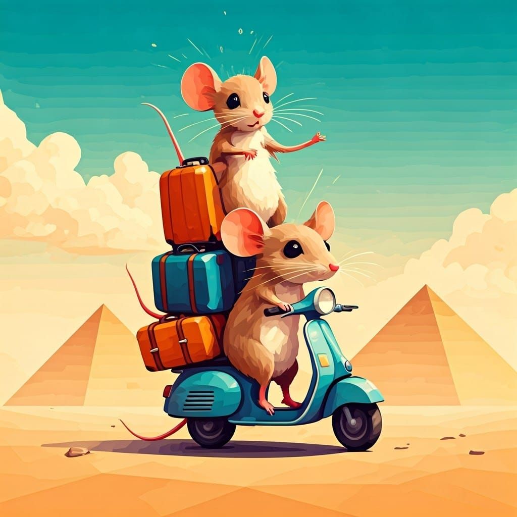 Chibi Mice on Vespa in Whimsical, Low Poly Art
