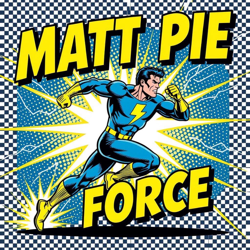 Hero Running with Electricity in 80s Comic Halftone Style