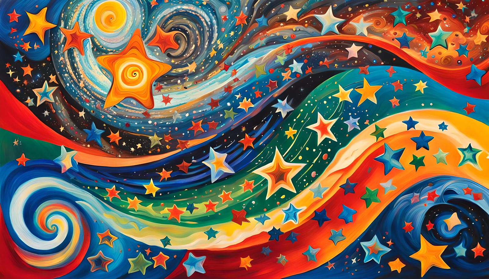 Iridescent Star Family in Abstract Expressionist Style