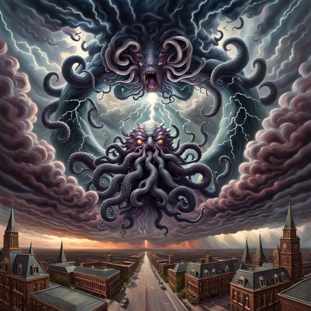 Lovecraftian Storm: Azathoth's Descent in Oil