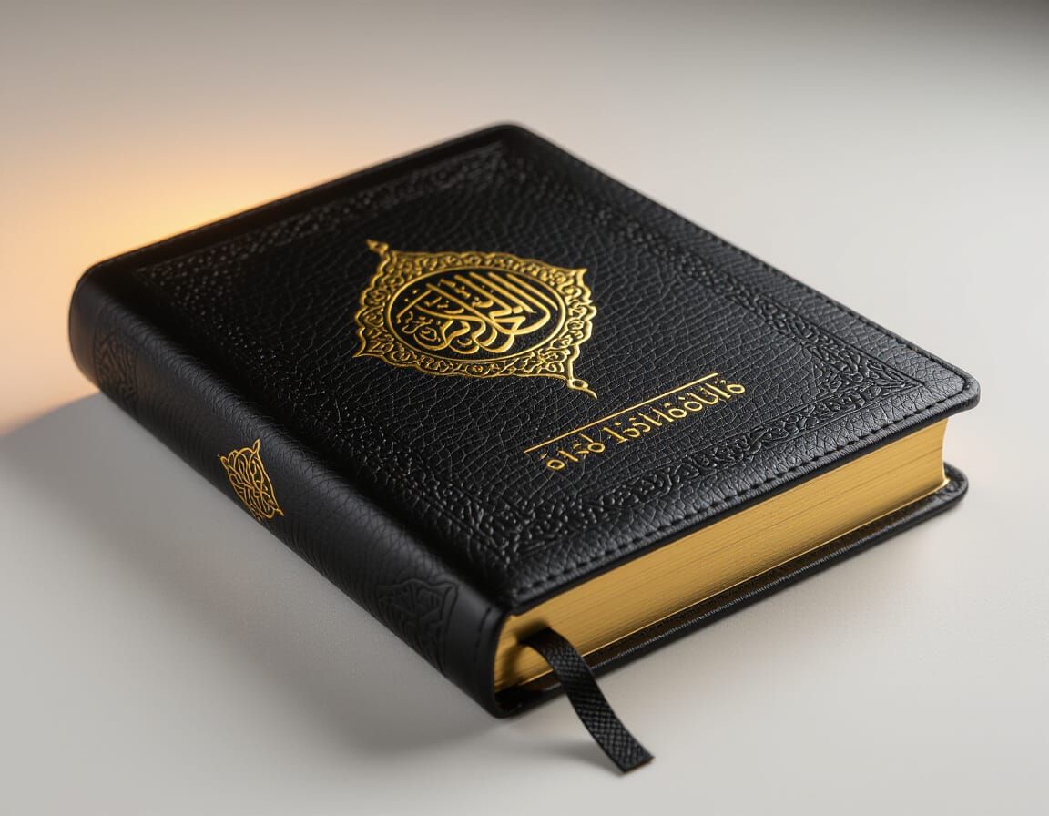 Elegant Gold Script Quran on Black Leather