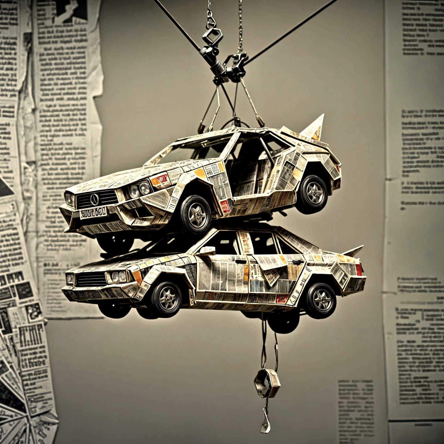 Origami Car Lifted by Newspaper Papercraft