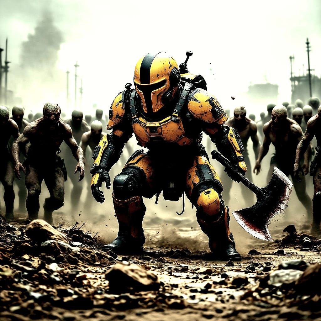 Soldier Battles Mutant Zombies in Post-Apocalyptic Scene