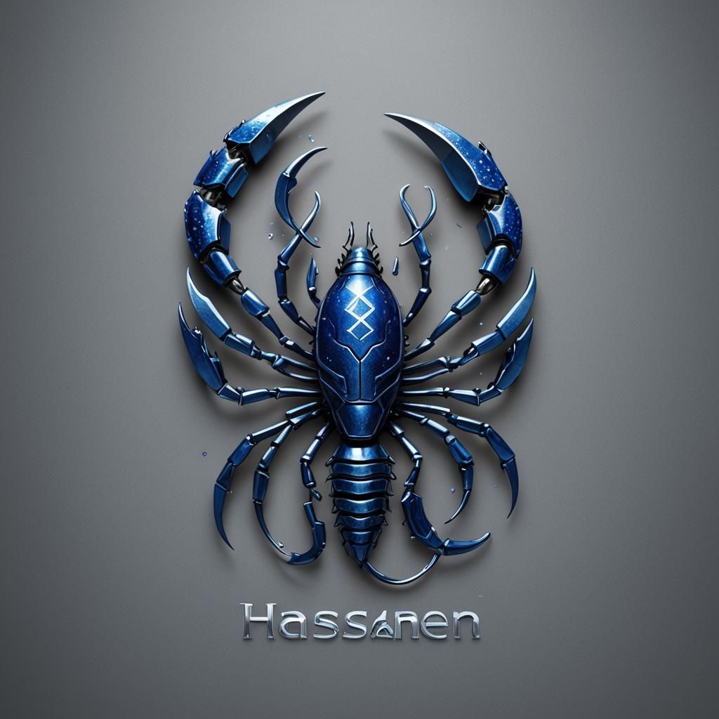 Silver and Blue 3D Scorpion Logo in Modern Style