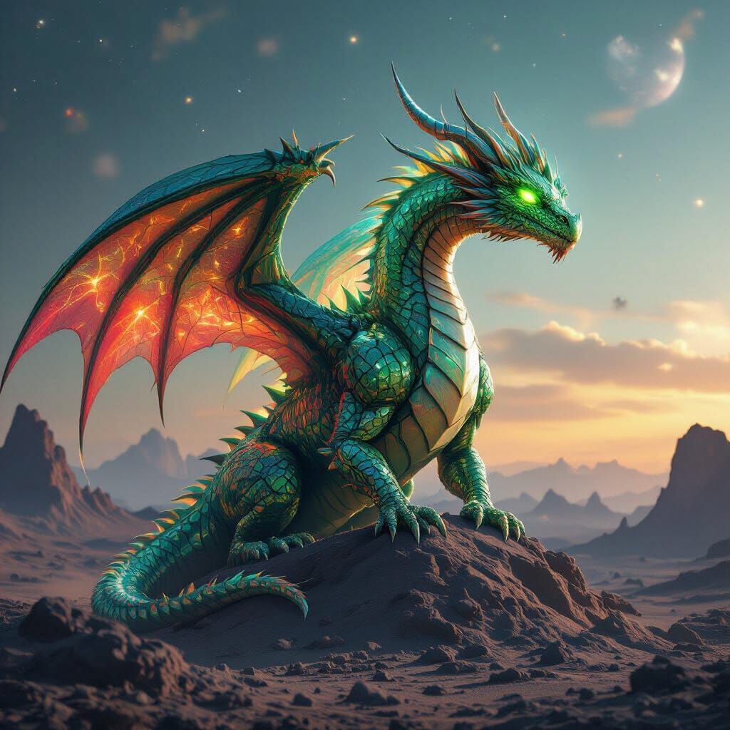 Crystalline Alien Dragon Surveying Nebula Exoplanet