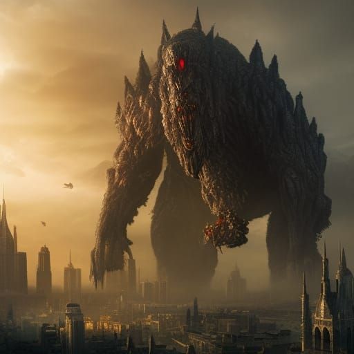 Epic Monster Looms Over Town: Digital Matte Painting
