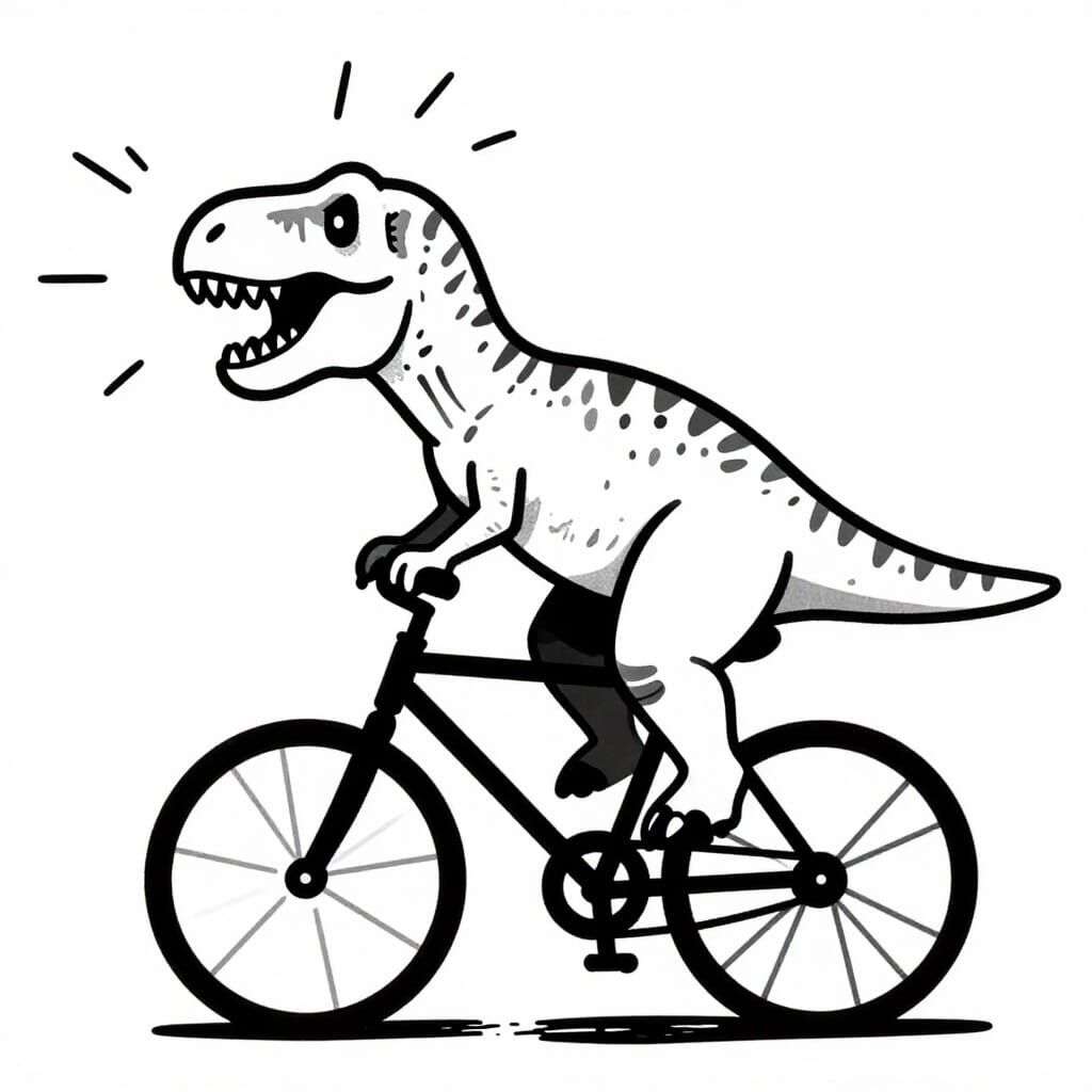 T-Rex Riding Bicycle Album Cover in Manga Style