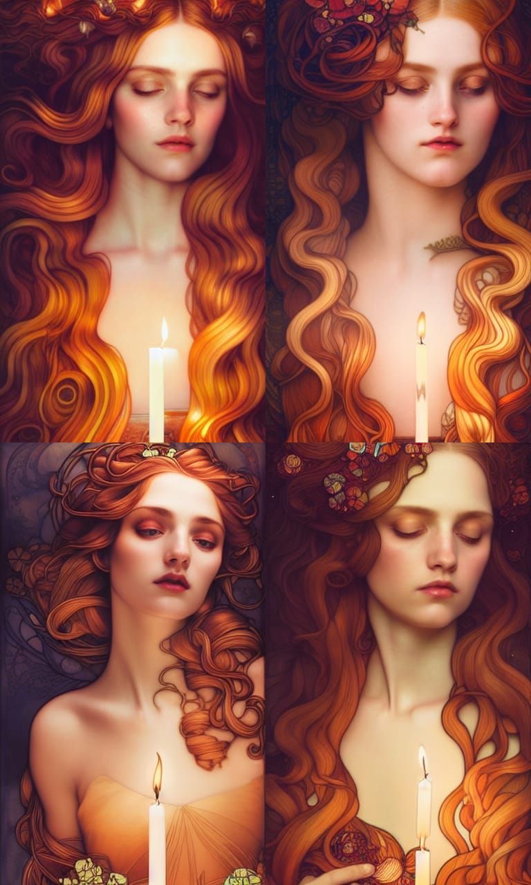 Stained Glass Portrait of Girl with Candle