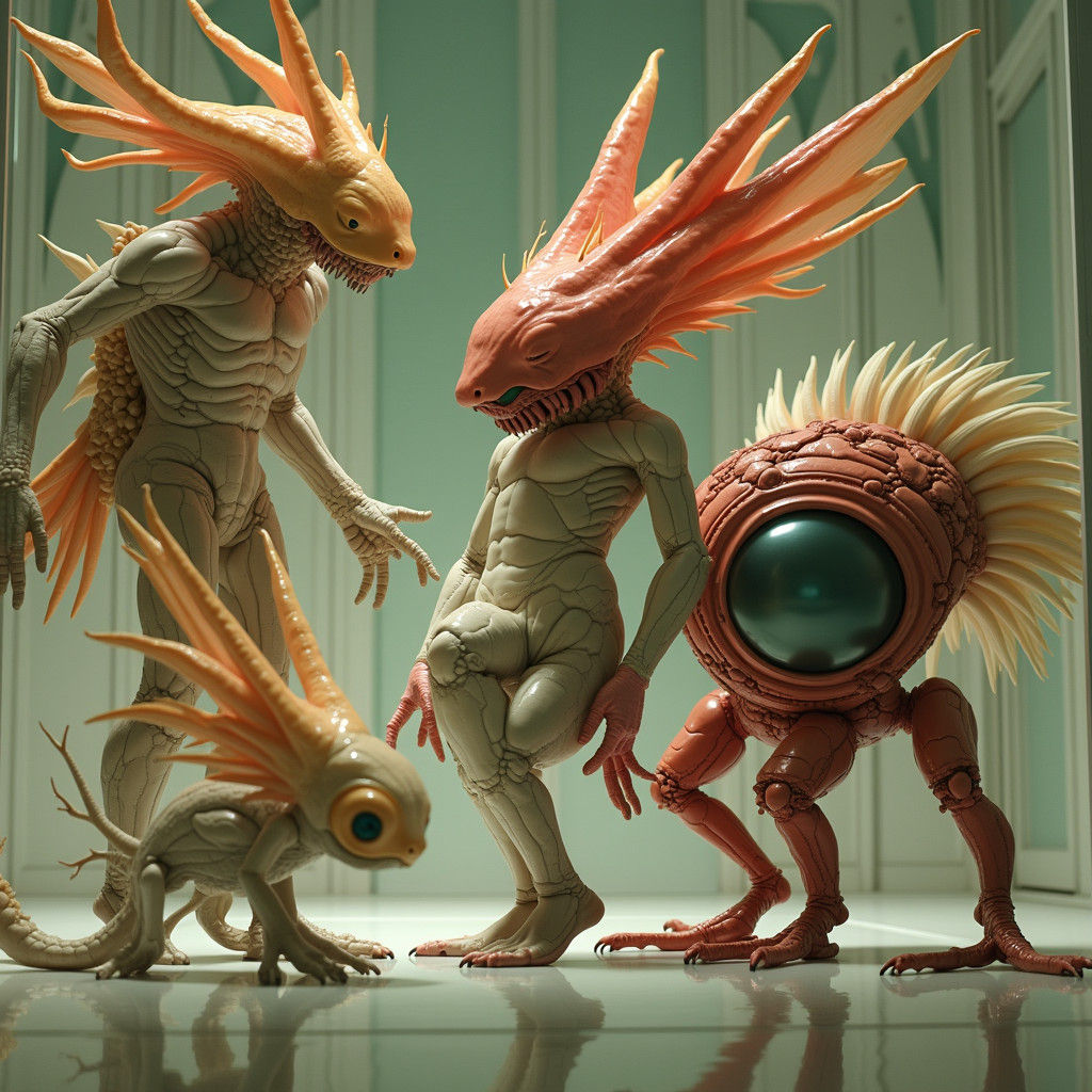 Otherworldly Beings in a Pristine Futuristic Lab