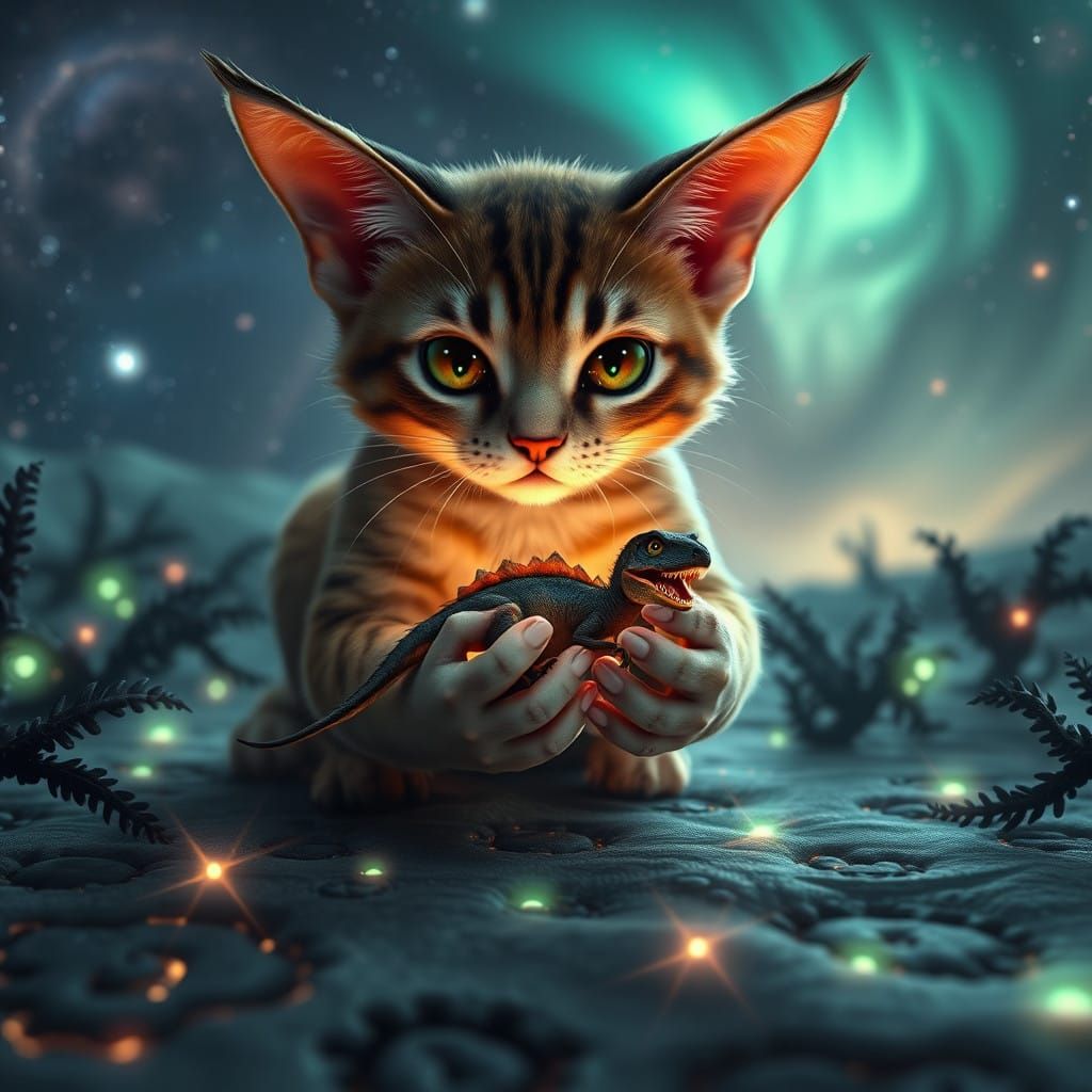 Majestic Feline Guardian in a Fantastical Cosmos