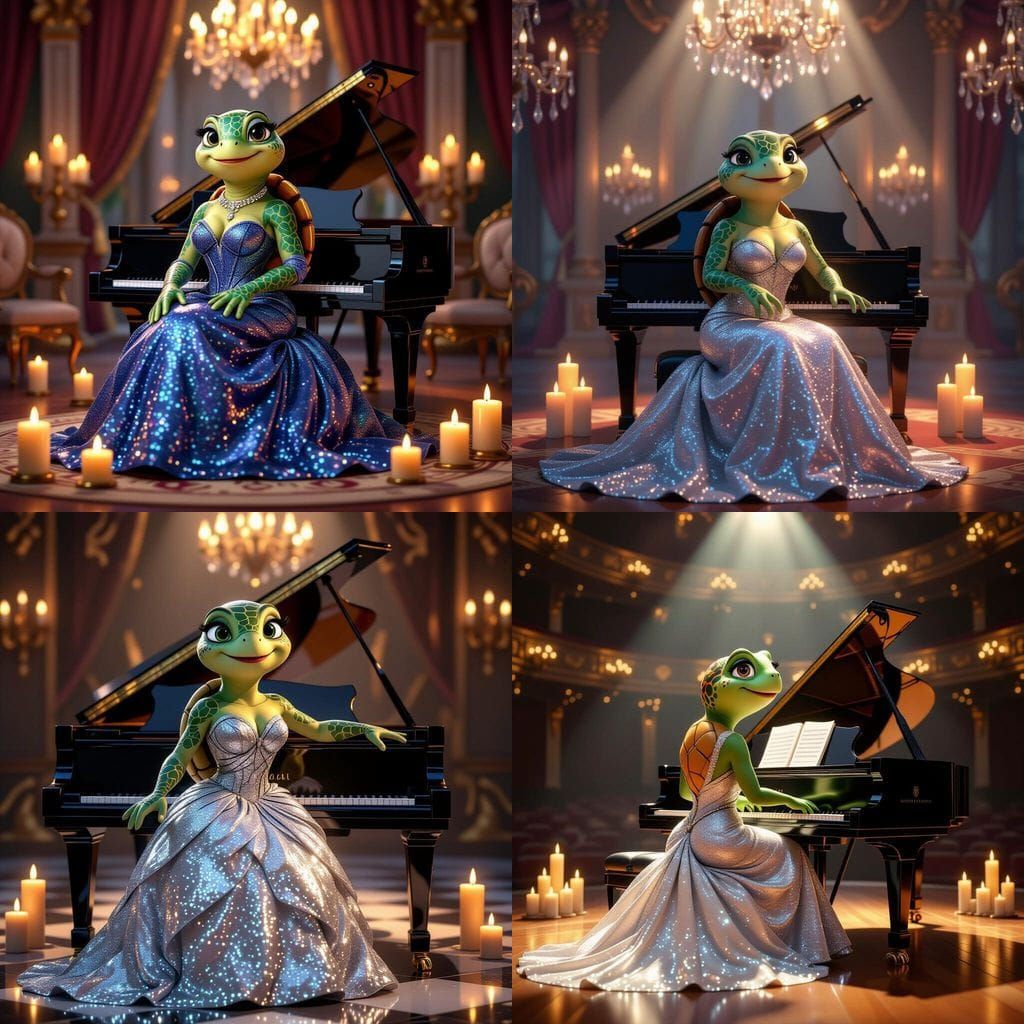 Glamorous Turtle Plays Piano: 3D Animation