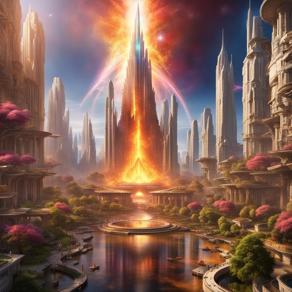 Urantian Archangel Space City on Fire in Ultra HD