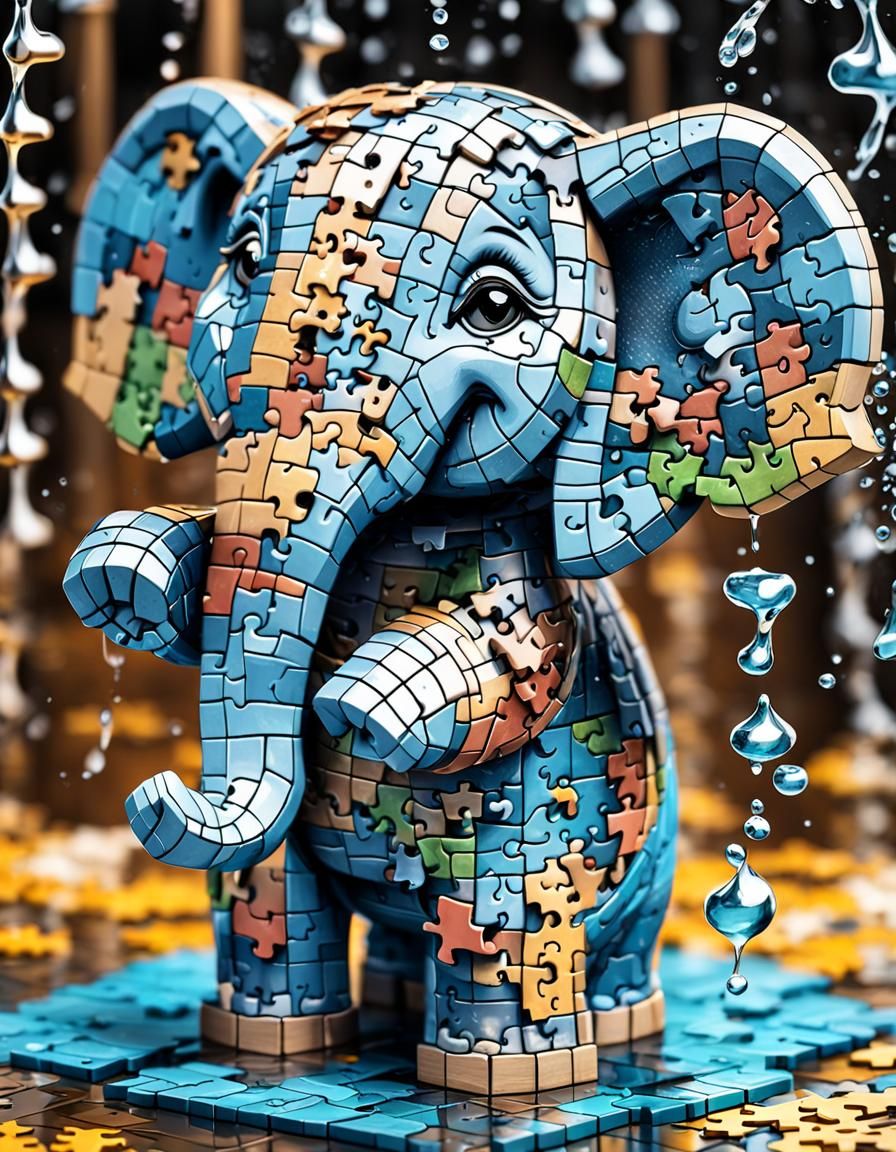 Chibi Elephant Puzzle Shower in 3D