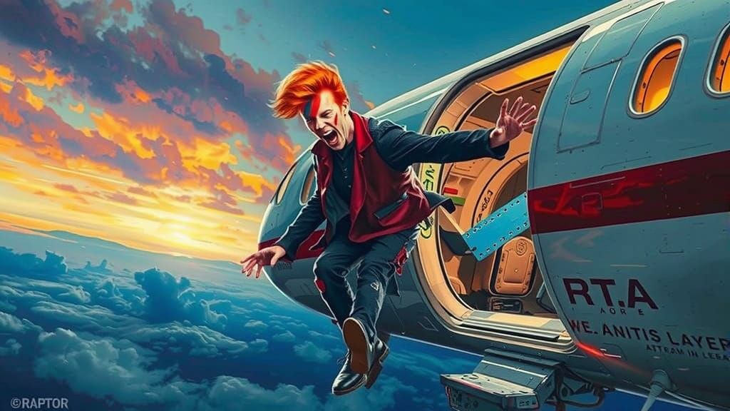David Bowie Falling From Plane in Cinematic Film Still