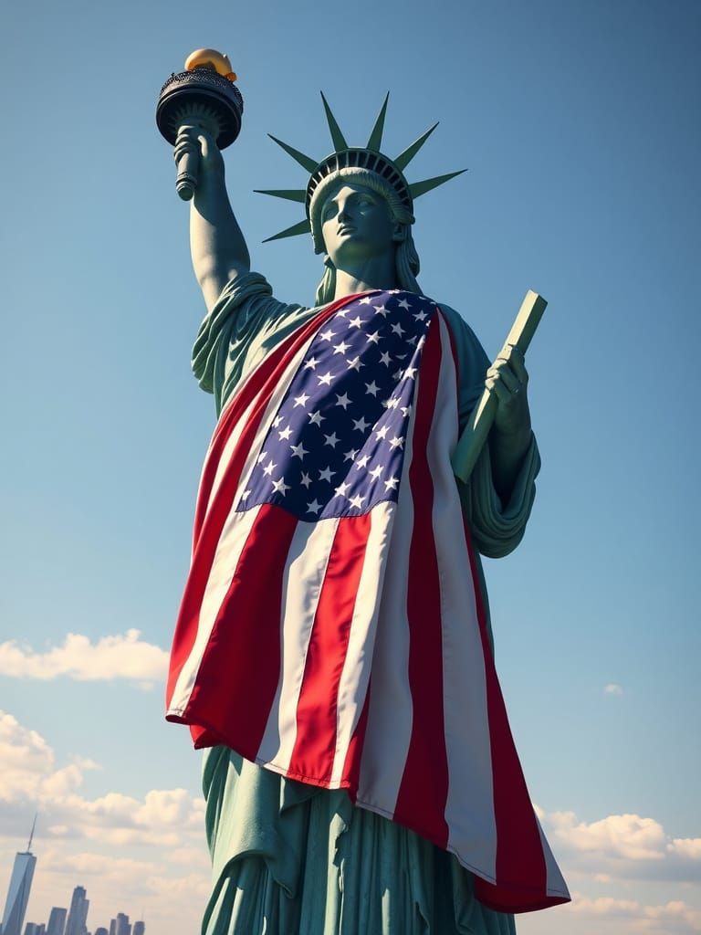 Statue of Liberty with American Flag Sash