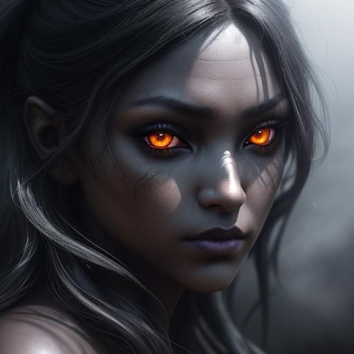 Smoky Woman Portrait with Silver Eyes