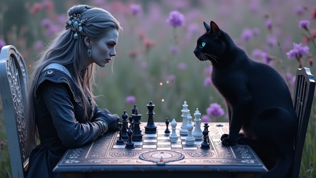 Mystical Chess Match in Summer Twilight