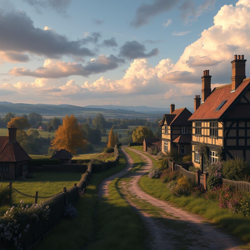 English Countryside Tranquil Scene in Vibrant Colors