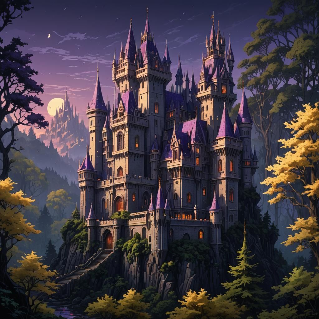 Gothic Castle in Mystical Forest Pixel Art
