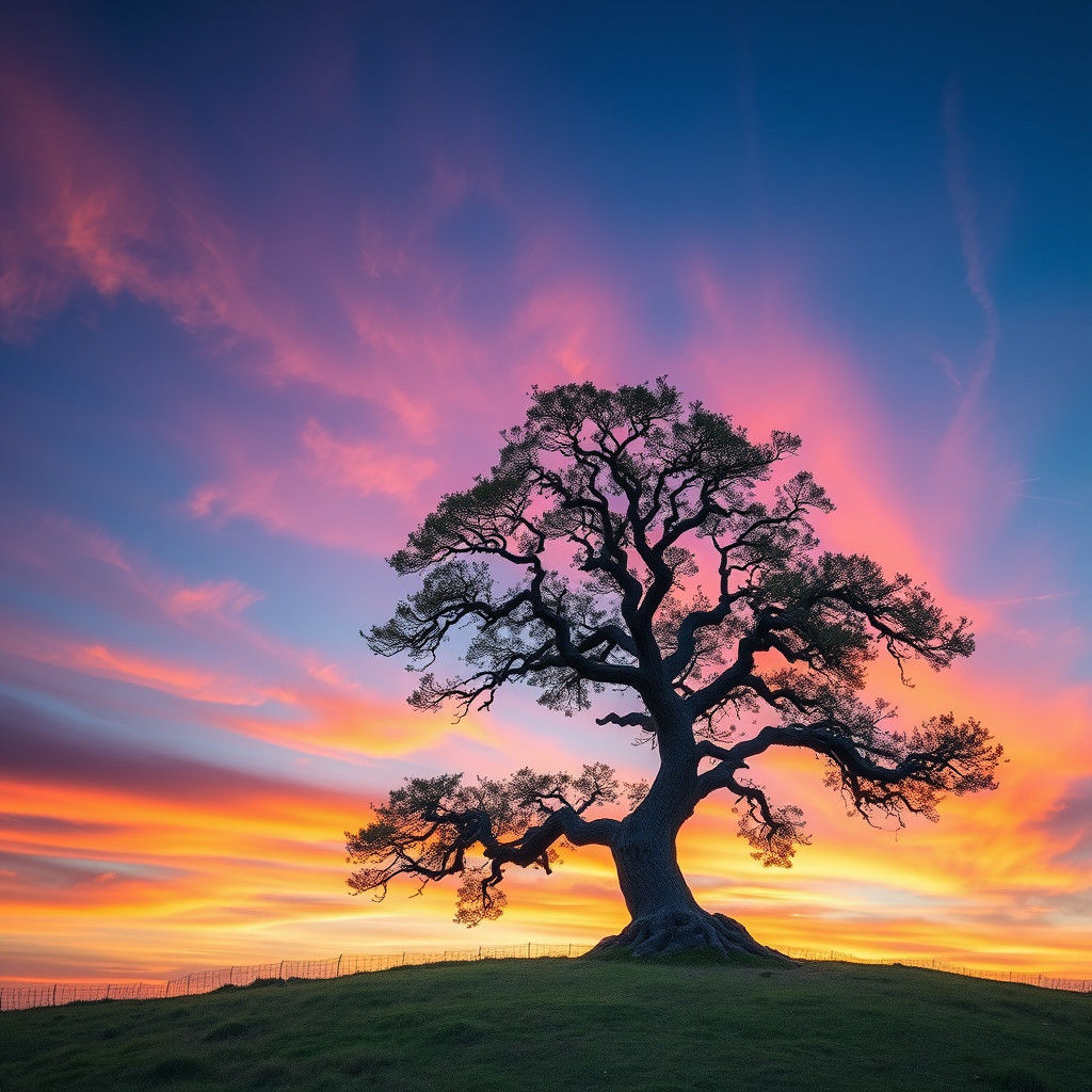Fantastic Crooked Tree in Colorful Landscape