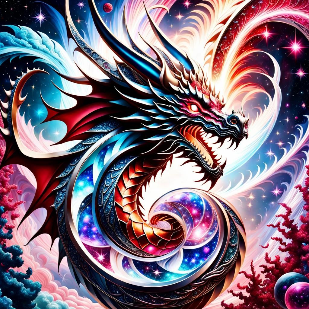 Cosmic Marble Dragon Made of Nebulae and Galaxies