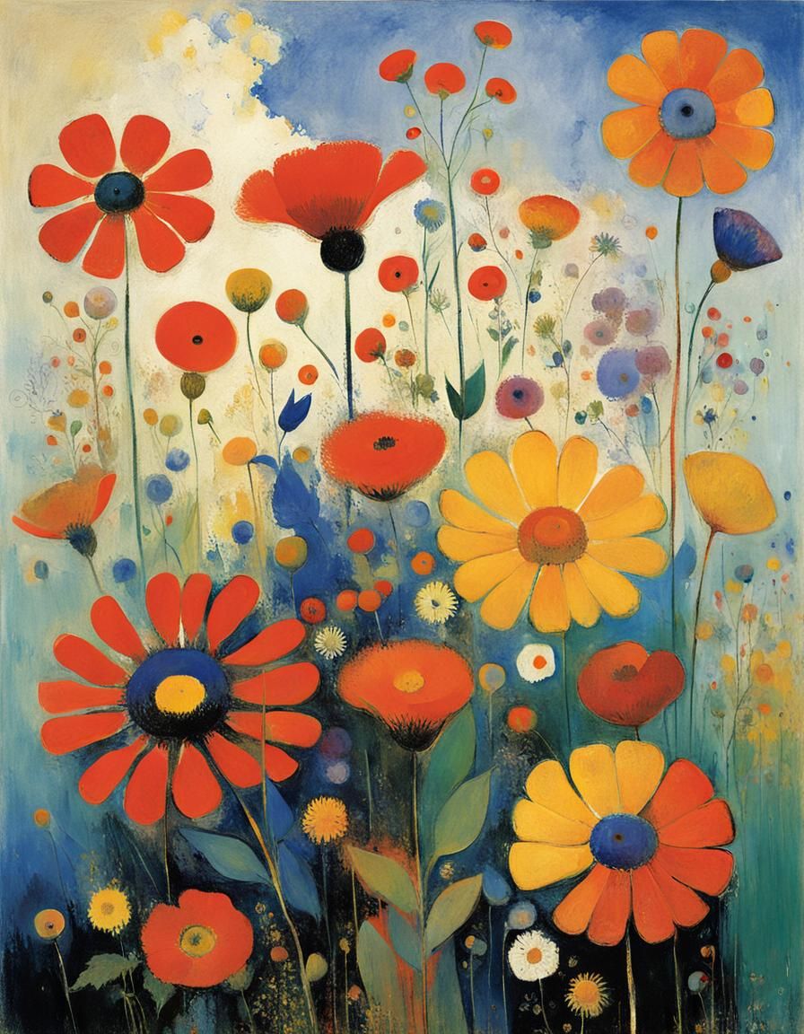 Abstract Wildflowers in Symbolist Style
